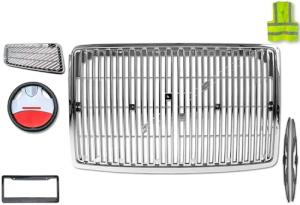 KOZAK Front Grille Chrome Includes Logo, Air Intake grille, Steering Wheel Cover, Compatible with Volvo VN VNL VNM 1996-2003 Semi Trucks. 2x 22" Windshield Wipers, License Plate Frame, Vest