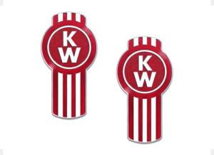 Hood Grille Logo Emblem Badge (Manufacturer Number: L53-1002-10)- 2 Piece Set - Grill High Gloss Chrome and Red Metal Flake Compatible with Kenworth T680 T660 T700 T880 T800 Semi Trucks