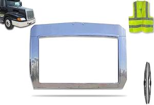 KOZAK Chrome Bug Deflector frame compatible with Volvo VN VNL 1996-2003 Semi Truck Parts PLUS 2x22 inch Windshield Wipers and and KOZAK Reflective Vest