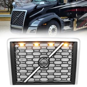 Front Grille Grill for 2018+ Volvo VNL Semi Trucks with Bug Screen Light Strip