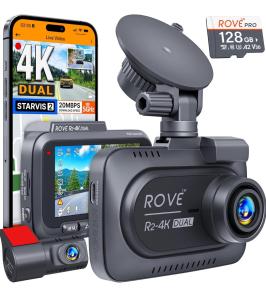 ROVE R2-4K DUAL Dash Cam Front and Rear, STARVIS 2 Sensor, FREE 128GB Card