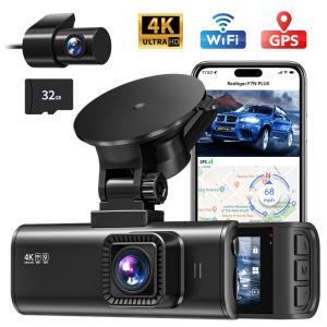 REDTIGER 4K Dash Cam Front and Rear Dual Dash Camera WIFI&GPS With 32GB SD Card
