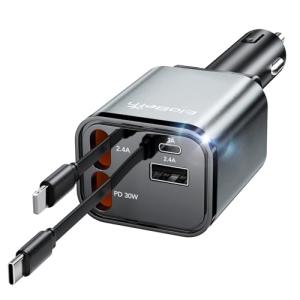 Upgraded Retractable Car Charger Adapter,4 in 1 Fast Charging Car Phone Charger,69W USB C Car Truck Accessories,Road Trip Essentials Gift for Men Women for iPhone 16/15/14/13/12/11,Galaxy,Pixel