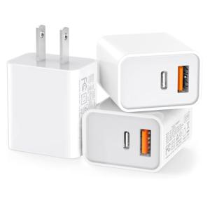 3 Pack USB C Wall Charger, 20W Durable Dual Port QC+PD 3.0 Power Adapter, Double Fast Plug Charging Block for iPhone 13/14/15/16/16 Pro/Pro Max/Plus, XS/XR/X, Watch Series 8/7 Cube,White