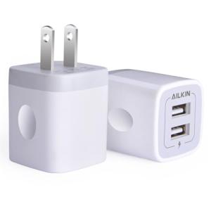 USB Wall Charger, Charger Adapter, AILKIN 2-Pack 2.1A Dual Port Quick Plug Cube for iPhone 15 14 13 12 11 Pro Max 10 SE X XS Plus Samsung Galaxy S23 S22 S21 Power Block Fast Charging Box Brick