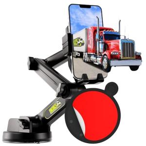 Phone Mount for Truck Phone Holder for Truck - Heavy Duty Suction Cup + Dashboard Pad, Mobile Device Holder for Dashboard Window 16.9 inch Long Arm, iPhone Samsung Compatible, Big Rig Trucker, Black