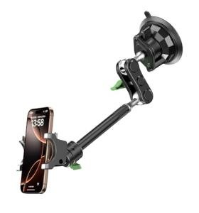 MAGIC JOHN Car Phone Holder, Ultra-Durable Mteal Phone Holders for Your Car, 360° Rotation Cell Phone Car Mount for Windshield, Suction Cup Car Phone Mount for iPhone Samsung All Smartphone