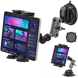 BAISHUN Tablet Mount for Car/Truck Heavy Duty, 360° Adjustable Tablet Stand Wall Mount Holder for Kitchen Vehicle Dashboard Windshield, Compatible with iPad Pro/Air/Mini 4.7-12.9" Tablets Cellphones