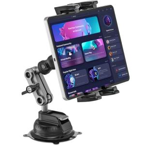 BAISHUN Tablet Mount for Truck, Car Tablet Holder Heavy Duty Super Suction Cup/Adhesive Base iPad Stand for Dash Windshield Wall Vehicle Desk, 360° Metal Bracket for 4.7-12.9" iPad Pro/Air/Mini/Galaxy