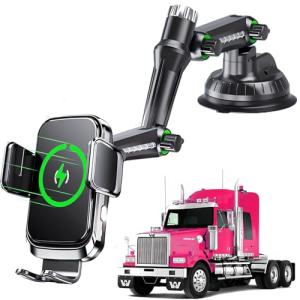 WCKESI Wireless car Charger Phone Holder Mount for Truck,【10-inch Long arm 】 Pickup Truck Phone Holder Qi2 15W Fast Charging Heavy Duty Truck and Large SUV Windshield/Dashboard,for iPhone Samsung LG