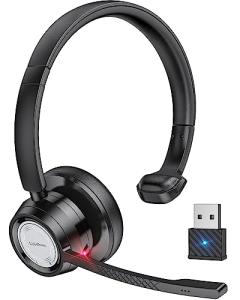 Link Dream Trucker Bluetooth Headset 20H Talktime Wireless Headset with 270°Rotatable Noise Cancelling Microphone USB Dongle for Online Meeting, Office Home, Call Center, Computer, Cell Phone (BH60)