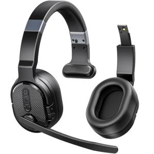 COSMUSIS Trucker Bluetooth Headset, Wireless Headsets with Noise Cancelling Microphone, 50+Hrs HD Talktime Bluetooth Headphones with Detachable Earpad/Single+Dual Mode for Office/Driving/Home