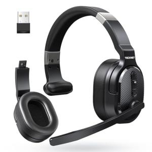 TECKNET Bluetooth Trucker Headset, Single and Dual Ear Wireless Headset with Mic for Work Noise Cancelling, 50Hrs 3 EQ Music Modes Trucker Bluetooth Headphones for PC, Drivers, Office, Call Center
