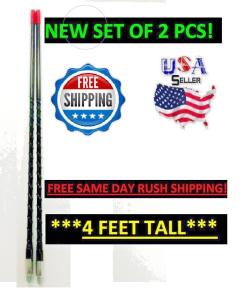 PRO TRUCKER Cb Radio Antenna 4 Foot Fiberglass 2PC Set 4' Black Whip Easy Mount