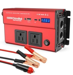 DrimMek 1000 Watt Power Inverters 12v to 110v for Vehicles - with Dual AC Outlets, 1000w Inverter with 3.0A USB and Type-C, 12v Inverter car Cigarette Lighter Battery for/Truck/RV/Emergency