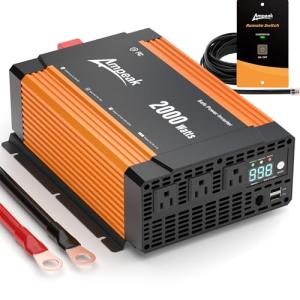 Ampeak 2000W Power Inverter Conversion Efficiency 89.37% Inverter 12V to 110V 3AC Outlets Dual 5V/3.1A USB Ports Modified Sine Power Inverters for Vehicles