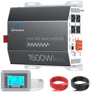 1500 Watt Pure Sine Wave Inverter 12v DC to 110v 120v AC Converter,3000W Peak Power Inverter with 4 AC Outlets,USB Port,Type-C,Remote Control LCD Display for Truck, RV, Vehicles, Solar Off-Grid