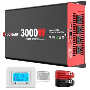 OLTEANP 3000 Watt Power Inverter 12V DC to 110V AC Car Inverter with 4 AC Outlets, 30W Type-C Port, 3.1A USB Port, Remote Controller on LCD Screen, Power Converter for Truck, Home, Vehicles,Trip
