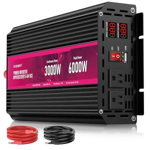 3000W Power Inverter,12V DC to AC 110V120V Peak Power 6000W with 2AC Outlets and 2.4USB Port,LCD Display Car Inverter for Outdoor Activities,Emergency