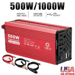 Charger Car Power Inverter DC 12V To AC 110V Converter 500W Watt to 1000W Outlet