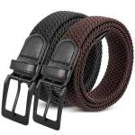 Men's Elastic Braided Belt Set - Black & Brown