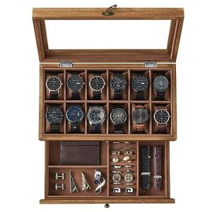 12-Slot Wooden Watch Box with Glass Lid