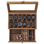 12-Slot Wooden Watch Box with Glass Lid