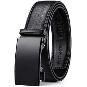 BOSTANTEN Leather Ratchet Dress Belt with Slide Buckle