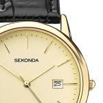 Sekonda Men's Beige Dial Black Leather Watch