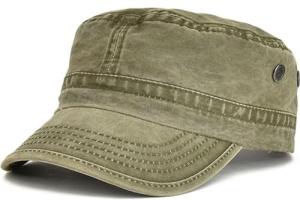 Cool Washed Cotton Military Cadet Cap - Army Green