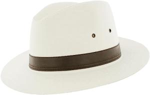 Beige Cotton Fedora for Men, Size 59cm