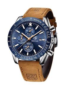 Brown Leather Chronograph Watch for Men