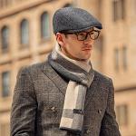 Men's Grey Tweed Flat Cap - Adjustable Stylish Hat