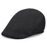 Lafefe Black Linen Duckbill Flat Cap for Men