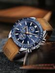 Brown Leather Chronograph Watch for Men