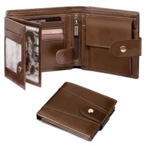 GSG Men's RFID Blocking Leather Wallet in Dark Brown