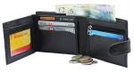 Men's RFID Blocking Leather Trifold Wallet - Black