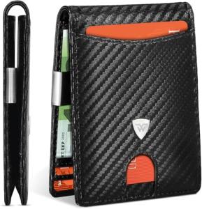 Mens Slim RFID Blocking Carbon Fiber Wallet - Black
