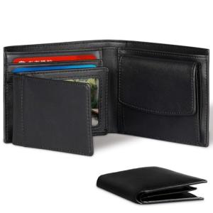 Men's Black Leather Bifold Wallet with RFID Blocking
