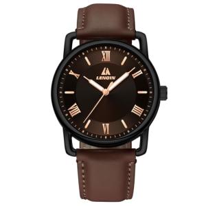 Men’s Waterproof Analog Leather Watch - Dark Brown