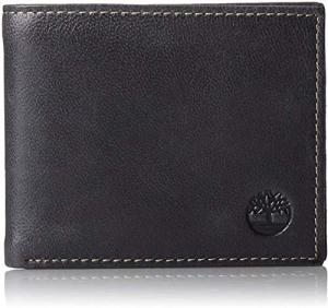 Timberland Men's Black Leather Wallet with Flip Pocket
