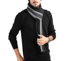 Men's Thick Cashmere Scarf - Black & Grey Stripes