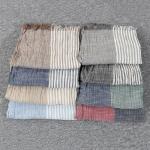 Men's Light Blue Striped Cotton Linen Scarf