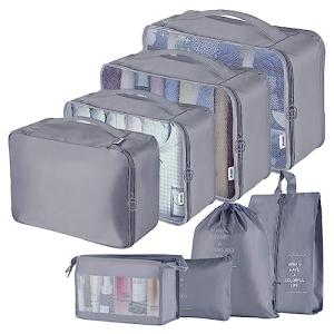 8-Piece Travel Packing Cubes Set in Dark Gray