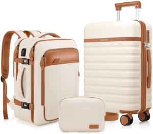 UKEIN Hard Shell Suitcase Set with Backpack & Toiletry Bag