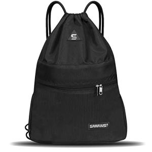 Waterproof Drawstring Gym Bag with Pocket - Black