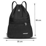 Waterproof Drawstring Gym Bag with Pocket - Black