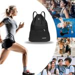 Waterproof Drawstring Gym Bag with Pocket - Black
