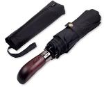 Auto Open Black Folding Umbrella with Wood Handle