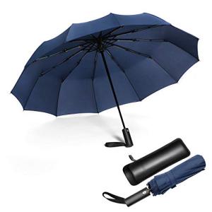 JIGUOOR Windproof Strong Umbrella - Compact, Light, Automatic, Portable - Wind Resistant, Folding Backpack Auto Open/Close 12 Ribs Umbrella for Rain - Men and Women (Navy Blue)